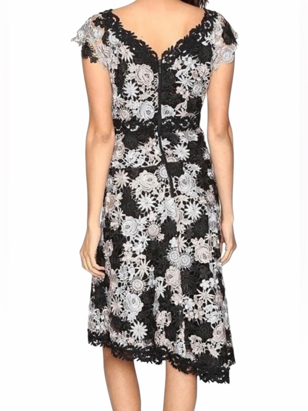 Nanette Lepore High Roller Dress Floral Lace V Neck Asymmetrical Black 4 - Picture 2 of 13